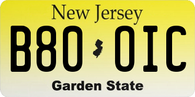 NJ license plate B80OIC