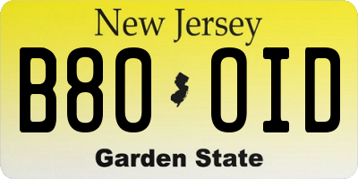 NJ license plate B80OID