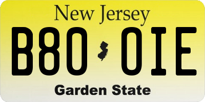 NJ license plate B80OIE