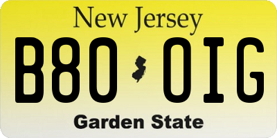 NJ license plate B80OIG
