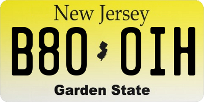 NJ license plate B80OIH