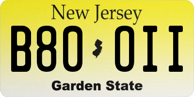 NJ license plate B80OII