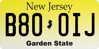NJ license plate B80OIJ