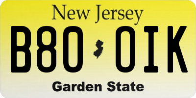 NJ license plate B80OIK