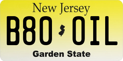 NJ license plate B80OIL