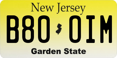 NJ license plate B80OIM