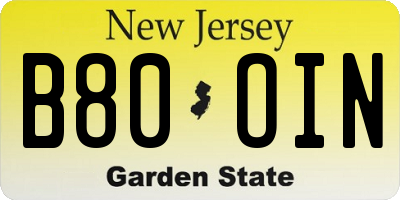 NJ license plate B80OIN
