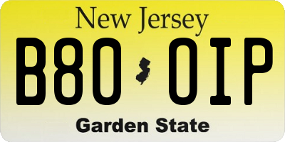NJ license plate B80OIP