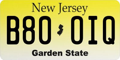 NJ license plate B80OIQ
