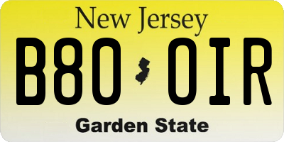 NJ license plate B80OIR