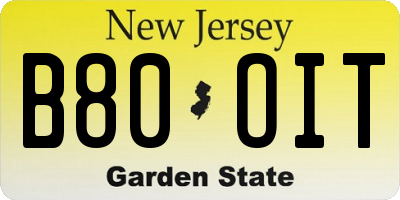 NJ license plate B80OIT