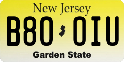 NJ license plate B80OIU