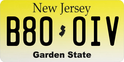 NJ license plate B80OIV
