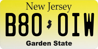 NJ license plate B80OIW