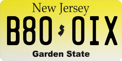 NJ license plate B80OIX
