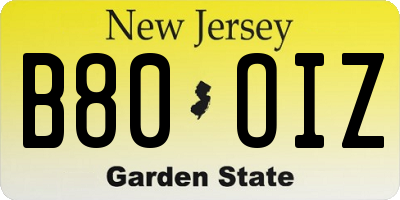 NJ license plate B80OIZ