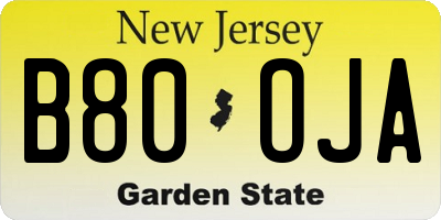 NJ license plate B80OJA