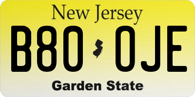 NJ license plate B80OJE