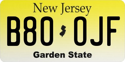 NJ license plate B80OJF