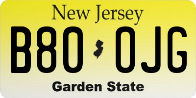 NJ license plate B80OJG