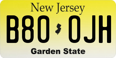 NJ license plate B80OJH