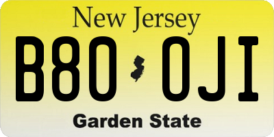 NJ license plate B80OJI