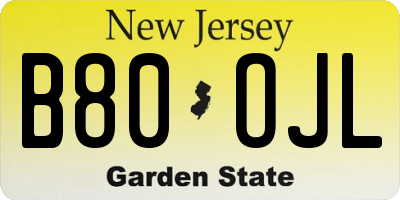 NJ license plate B80OJL