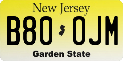 NJ license plate B80OJM