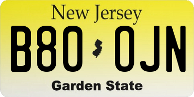 NJ license plate B80OJN