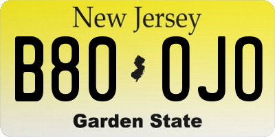 NJ license plate B80OJO