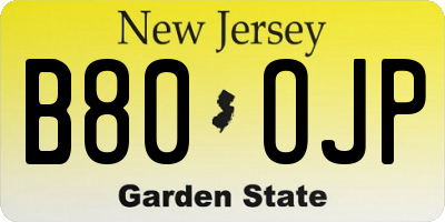 NJ license plate B80OJP
