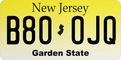 NJ license plate B80OJQ