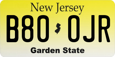 NJ license plate B80OJR