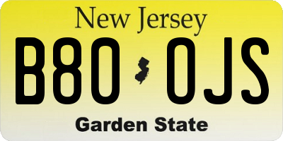 NJ license plate B80OJS