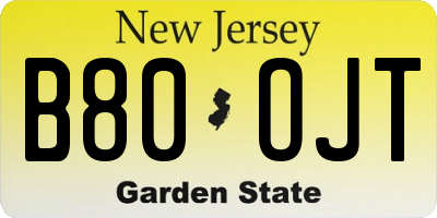 NJ license plate B80OJT