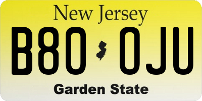 NJ license plate B80OJU