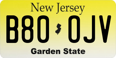 NJ license plate B80OJV