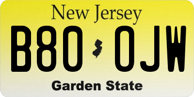 NJ license plate B80OJW