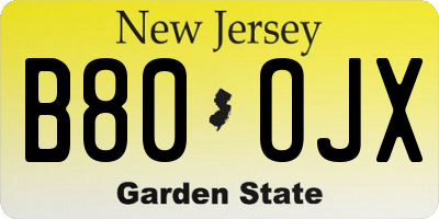NJ license plate B80OJX