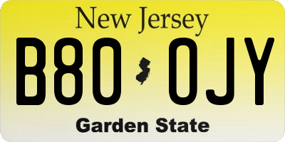 NJ license plate B80OJY