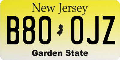 NJ license plate B80OJZ