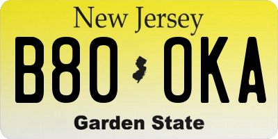 NJ license plate B80OKA