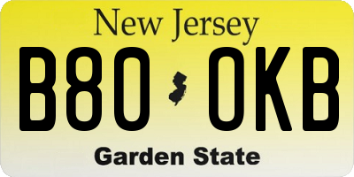 NJ license plate B80OKB
