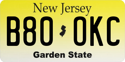 NJ license plate B80OKC