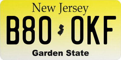 NJ license plate B80OKF