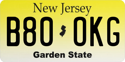 NJ license plate B80OKG