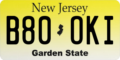 NJ license plate B80OKI