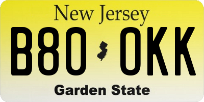 NJ license plate B80OKK