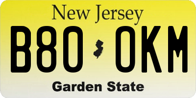 NJ license plate B80OKM