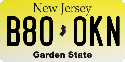 NJ license plate B80OKN